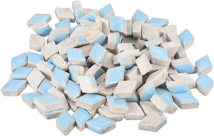 MECCANIXITY 200g Ceramic Mosaic Tiles for Crafts Bulk, Rhombic Light Blue Ceramic Tiles for Mosaic Kits Garden Stepping Stone Cup Mat