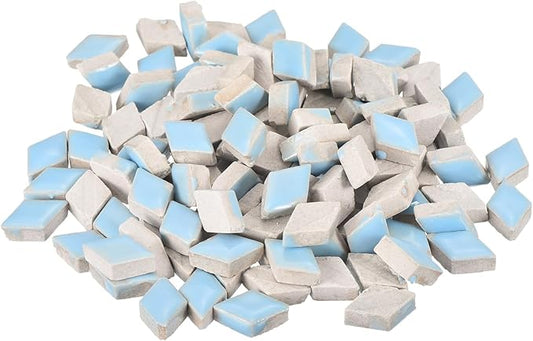 MECCANIXITY 200g Ceramic Mosaic Tiles for Crafts Bulk, Rhombic Light Blue Ceramic Tiles for Mosaic Kits Garden Stepping Stone Cup Mat