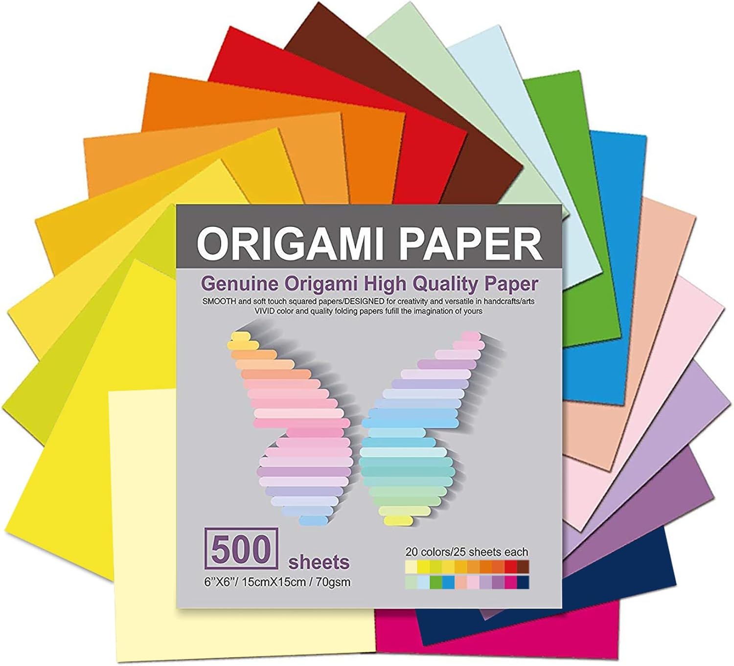 Origami Paper 500 Sheets, 20 Vivid Colors, Double Sided Colors Make Colorful and Easy Origami,6 Inch Square Sheet, for Kids & Adults, Papers, Arts and Crafts Projects (E-book included) - Crafty Corner