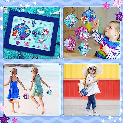 8 Pack Mermaid Craft for Kids Creative Make Your Own Mermaid Shell Foam Stickers DIY Arts and Crafts for Kids Boys Girls Summer Art Activity Party Decoration Birthday Gifts (8 Count)