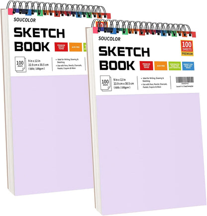 Soucolor 9" x 12" Sketch Book, Christmas Gifts for Women, Birthday Gifts for Women, Thank You Gifts, Stocking Stuffers, 2 Packs 100-Sheets Each (68lb/100gsm) Drawing Pad for Teens Girls - Crafty Corner