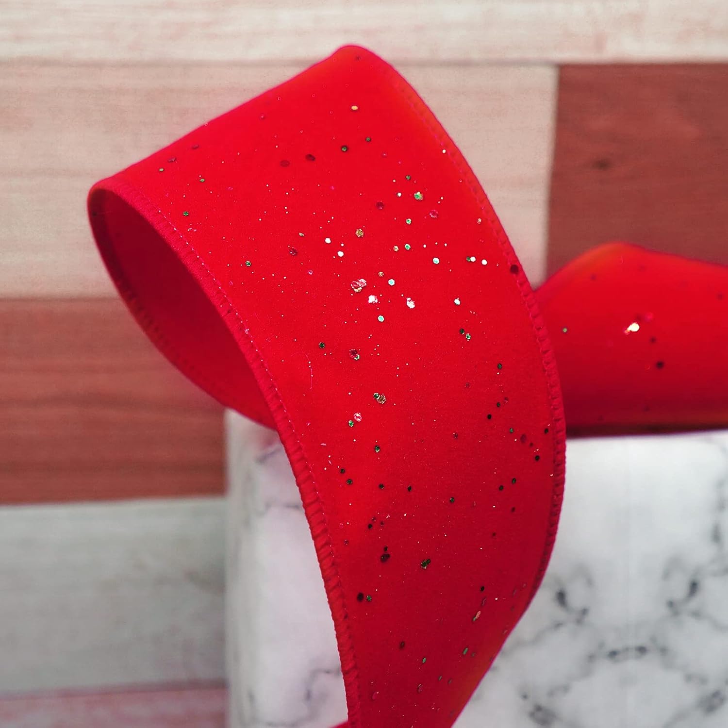 CT CRAFT LLC Red Velvet with Confetti Glitter Wired Ribbon 2.5 Inch x 10 Yards for Christmas Home Decor Tree Topper Bow Gift Wrapping DIY Crafts Wreath Garland - Crafty Corner