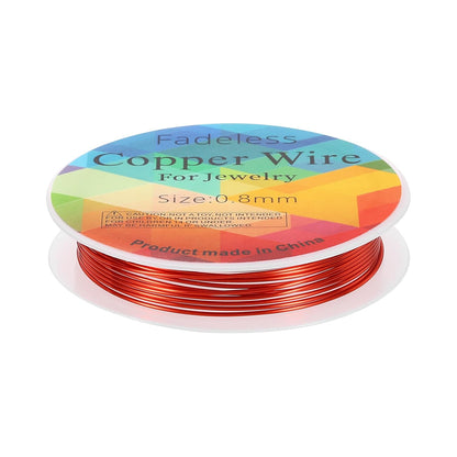 HARFINGTON 8ft Jewelry Wire, 20 Gauge (0.8mm) Brass Craft Soft Metal Tarnish Resistant Copper Beading Wire for Jewelry Making Supplies Crafting, Bright Red