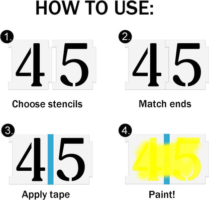 YEAJON 5 Inch Curb Stencil Kit 0-9 Address Number Stencils, 20Pcs Reusable 14 Mil Mylar Plastic Templates for Painting on Road, Wall, Wood, Mailbox