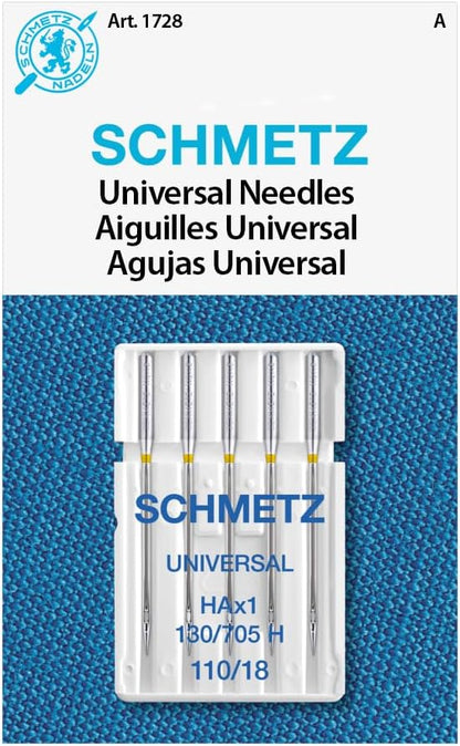SCHMETZ Universal Sewing Machine Needles - Size 110/18, 5-Needle Cards, Pack of 1