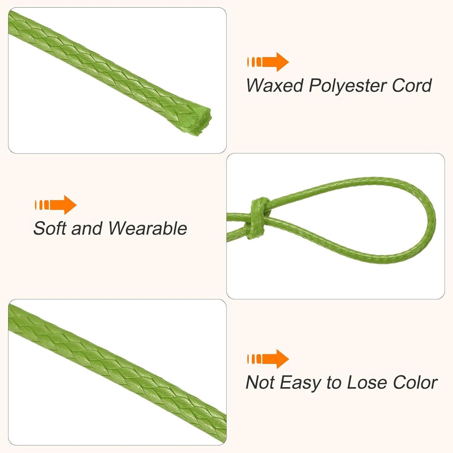 MECCANIXITY Waxed Cord 1mm Waxed Thread 87 Yard Wax String Leather Cord for Bracelet Making, Necklaces, Beading, Jewelry Making and DIY Crafts(Grass Green)
