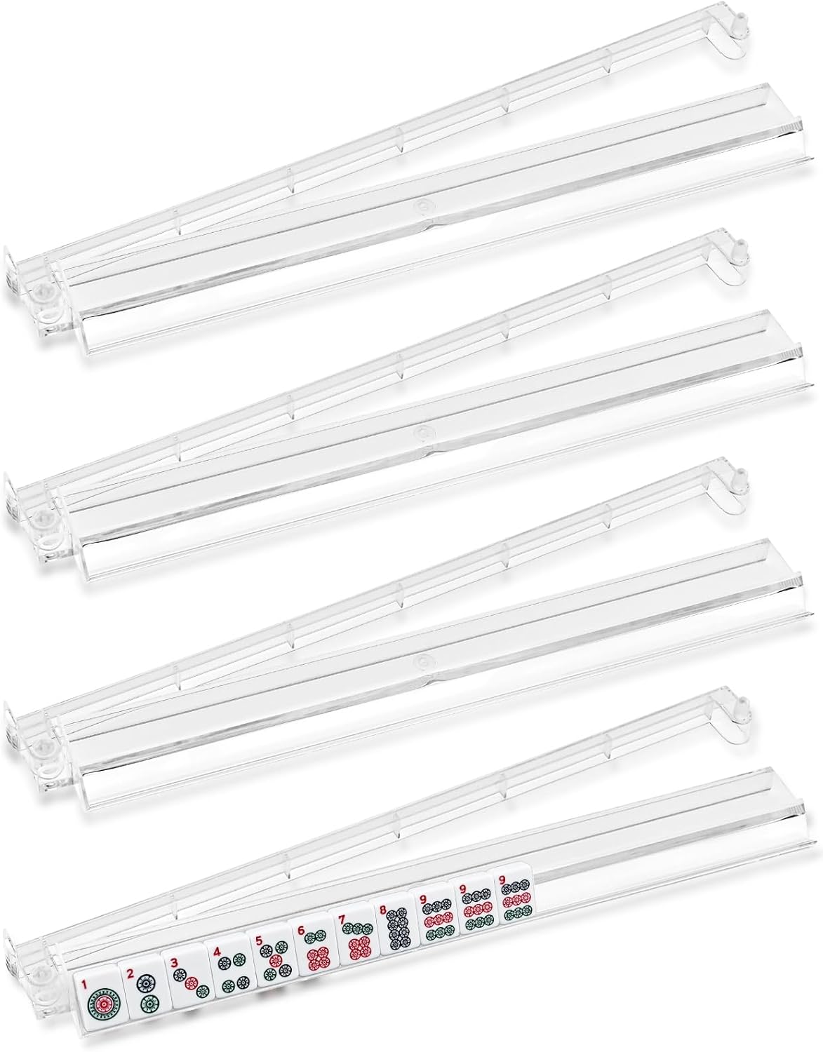 Mahjong Racks with Pushers Set of 4, Plastic American Mahjong Tile Racks Transparent, Mah Jongg Accessories Gifts for Mj Enthusiast