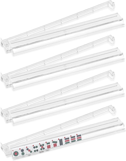 Mahjong Racks with Pushers Set of 4, Plastic American Mahjong Tile Racks Transparent, Mah Jongg Accessories Gifts for Mj Enthusiast