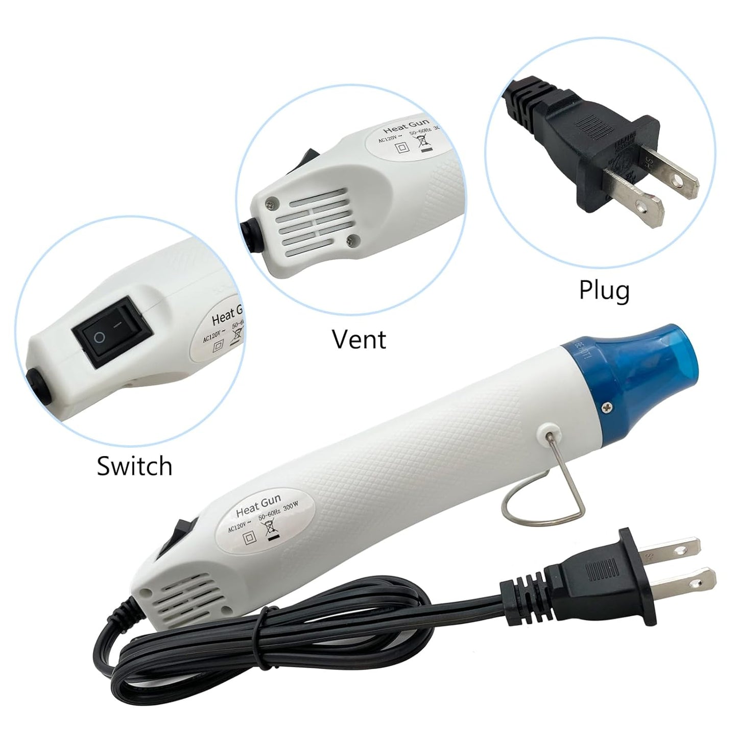 Mini Heat Gun, Portable Hot Air Gun Tool for DIY Crafts Heat Shrink Gun for Epoxy Resin, Embossing, Shrinking Wrapping Drying Paint Removing Stickers (White) - Crafty Corner