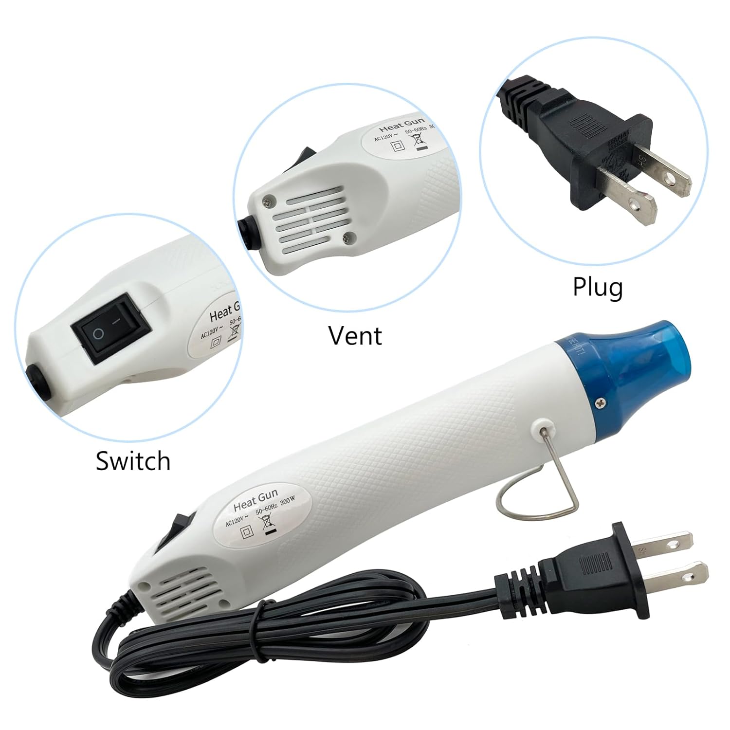 Mini Heat Gun, Portable Hot Air Gun Tool for DIY Crafts Heat Shrink Gun for Epoxy Resin, Embossing, Shrinking Wrapping Drying Paint Removing Stickers (White) - Crafty Corner