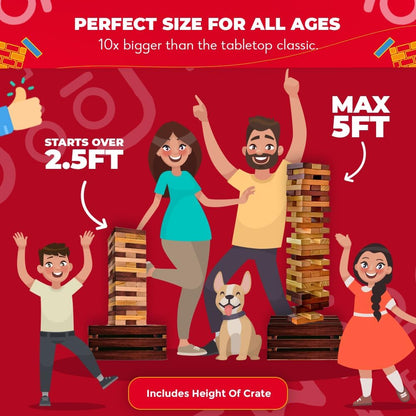 SWOOC Games - Reclaimed Giant Tower Game (Weather Resistant) 60 Blocks + Storage Crate/Outdoor Game Table | Stacks up to 5ft | Giant Outdoor Tower for Adults | Large Yard Activity | Jumbo Lawn Fun