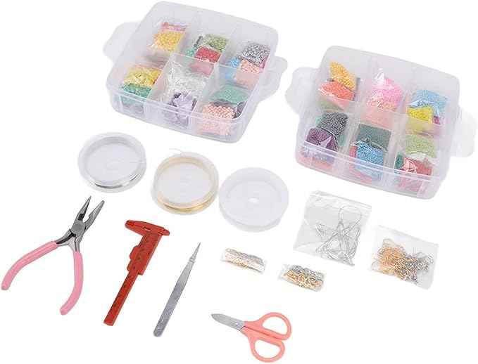 Dam Skerisi Jewelry Making Bead Kit, DIY Beads Set with Lobster Clasp and Scissors, Acrylic Jewelry Beads for Bracelet Necklace Earrings Crafting, Includes Storage Box and Multiple Acce