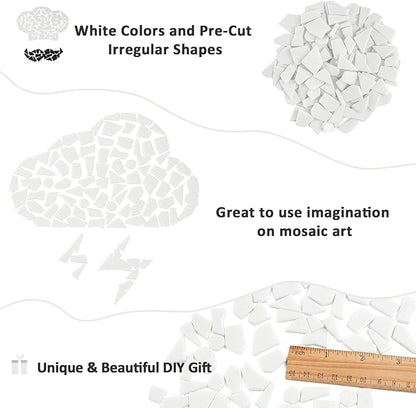 Youway Style White Mosaic Tiles for Crafts Bulk,200g Broken Glass Pieces for DIY Spring Mosaic Art Kit Decor,Garden Mosaic Supplies