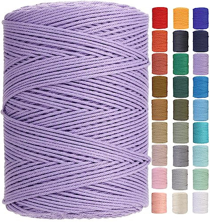Macrame Cord 3mm x 546yards Natural Macrame Cotton Rope Colored Macrame Rope Soft Cotton Cord Macrame Supplies Craft Rope Macrame Yarn for Plant Hanger Wall Hanger Dreamcatcher