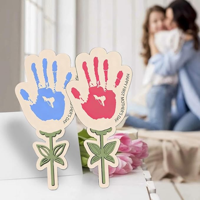 2Pcs Personalized Flower Handprint Craft,Mother’s Day Wooden Sign Gift from Kids,Custom Mother's Day Craft,Handmade Flower Keepsake,DIY MothersDay Handprint Art,Gifts for Mom,Nana Gifts