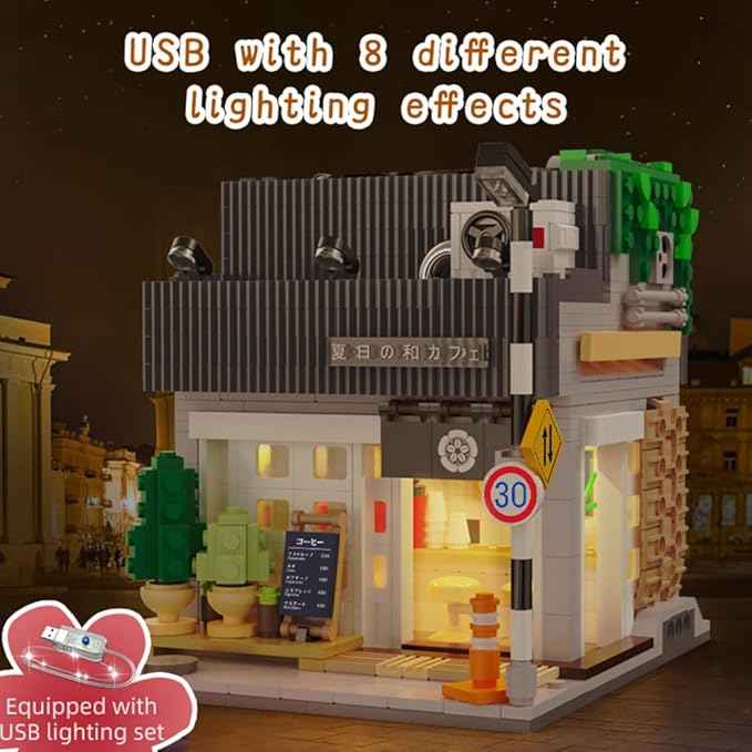 CaDA Master C66007W Summer Breeze Coffee Shop Construction Building Set,MOC Japanese Coffee House City Buildings with Lights,768PCS Street House Idea Gift for Boys Adults