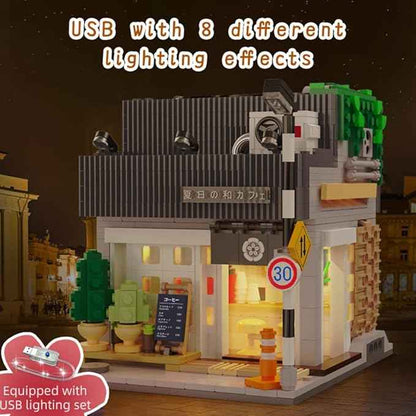 CaDA Master C66007W Summer Breeze Coffee Shop Construction Building Set,MOC Japanese Coffee House City Buildings with Lights,768PCS Street House Idea Gift for Boys Adults