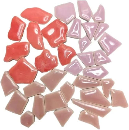 Mosaic Tiles 200g/7.05oz(Approx. 155-170pcs) Porcelain Mosaic Tiles 1-2.5cm 0.4mm Thickness Ceramic Mosaic Stones DIY Mosaic Craft Material(Red-lipurple-lipured)