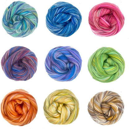Revolution Fibers – Constellation Range Roving (8 Ounces) | Multicolored Tonal Blend of 70% Dyed Merino and 30% Tussah Silk Combed Top | Soft Fiber for Felting, Spinning, Knitting (Hydra Pink)