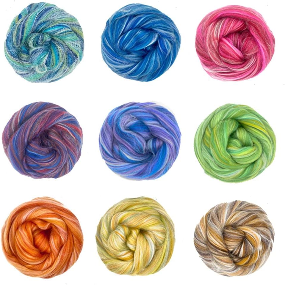 Revolution Fibers – Constellation Range Roving (8 Ounces) | Multicolored Tonal Blend of 70% Dyed Merino and 30% Tussah Silk Combed Top | Soft Fiber for Felting, Spinning, Knitting (Aquarius Green)