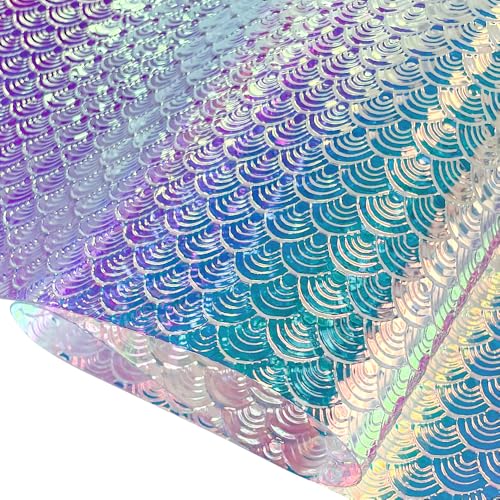Iridescent Transparent Embossed Vinyl Holographic Blue Clear PVC Vinyl Craft Film 16"×54" for Sewing DIY Projects