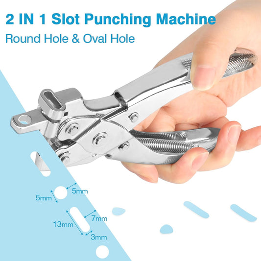 2 in 1 Badge Slot Hole Punch for ID Cards, Heavy Duty Hand Punch Metal Hole Puncher for PVC Material, Business Cards, Paper and Cardstock (5mm Round Hole &13mm X 3mm Slot Hole, Silver) - Crafty Corner