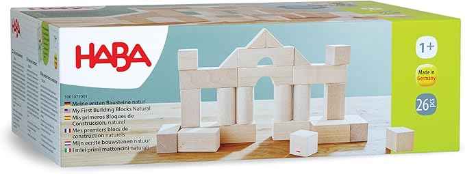 HABA Wooden Building Blocks 26 Piece Set: Open-Ended Stacking Toys, Toddler Blocks, and Wooden Toys Made in Germany for Creative Play and Learning