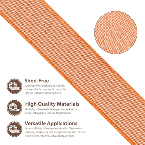 2 1 2 in Wide Orange Wired Burlap Ribbon for Crafts (30 Foot)