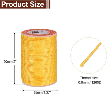 uxcell Round Leather Sewing Waxed Thread, 55m / 60 Yards Polyester Wax String, 0.80mm Wax Stitching Cord for Leather Crafts, Bookbinding, Bracelets Braided, Yellow, 2pcs