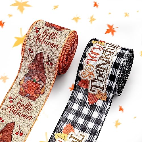 2 Rolls 10 Yards Fall Wired Edge Ribbons (30 Foot)