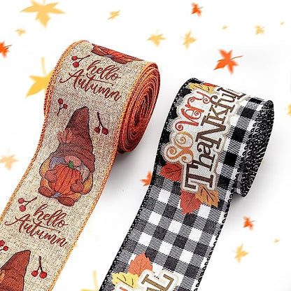 2 Rolls 10 Yards Fall Wired Edge Ribbons (30 Foot)