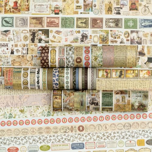 36 Rolls Vintage Washi Tape Pack Retro Arts Adhesive Tapes Wide Chronicle Decorative Masking Tape Sets for Craft (36 Count)