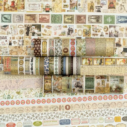 36 Rolls Vintage Washi Tape Pack Retro Arts Adhesive Tapes Wide Chronicle Decorative Masking Tape Sets for Craft (36 Count)