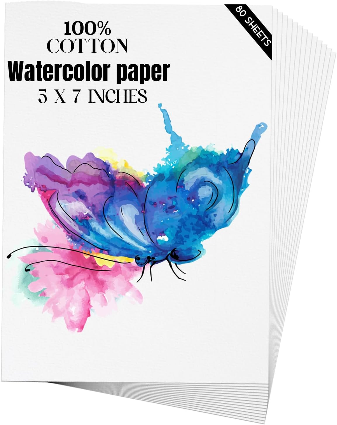 Watercolor Paper 5x7 inches 80 Sheets,Heavyweight Artist Paper 140lb/300GSM Cold Press Natural Cotton Paper for Students Artists Watercolor Drawing