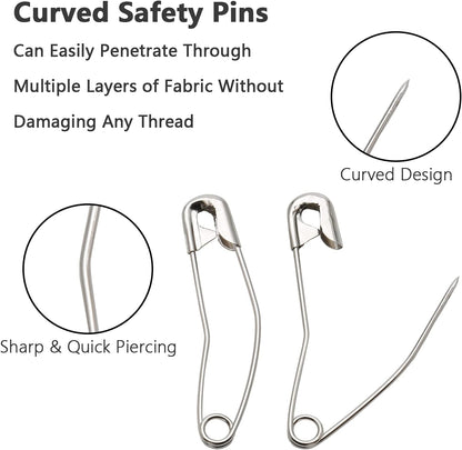 120Pcs Curved Safety Pins Size 4, 2-1/4 inch / 57mm Quilting Basting Pins, Bent Safety Pins for Quilting and Knitting (Sliver)