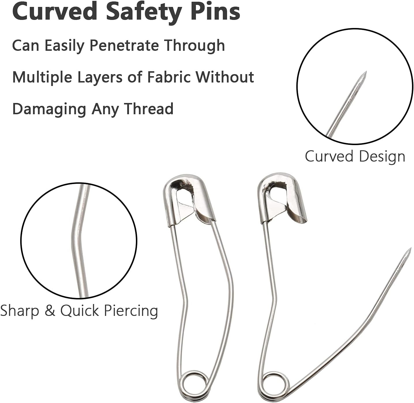 120Pcs Curved Safety Pins Size 2, 1.5" / 38mm Quilting Basting Pins, Bent Safety Pins for Quilting and Knitting (Sliver)