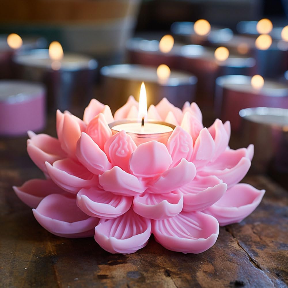 3D Lotus Candle Molds for Candle Making Supplies Flower Silicone Mold for Scented Candles Soap Making DIY Plaster Aromatherapy Candles Home Decor Floral Silicone Molds for Resin Epoxy Cement Gypsum