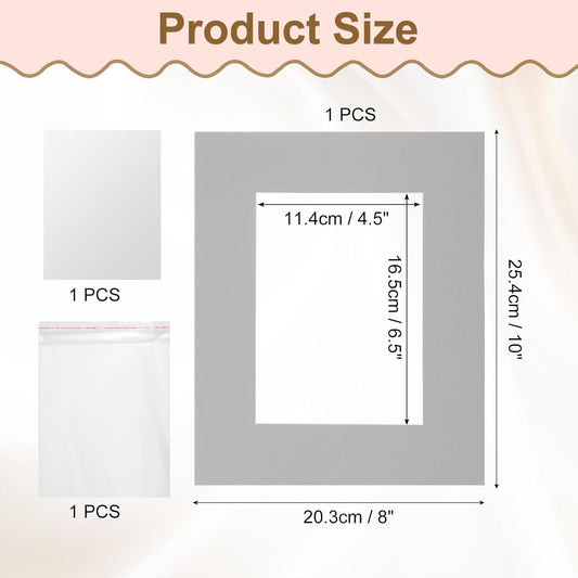 uxcell Picture Mats, 8 x 10 Mat Board Center for 5 x 7 Pictures Acid Free White Core Bevel Cut Frame Mattes with Backing for Display Art Measuring, Gray