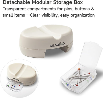 KEARING Magnetic Pin Cushion with Storage Drawer - Strong Magnet Pin Holder for Sewing - Beige Pincushion Caddy Organizer for Quilting Pins, Paper Clips, Screws - Sewing Accessories