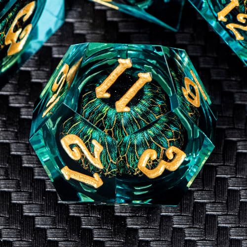 DND Resin Dice Dragon Eye Dice Liquid Core Red Sharp Edged Dice Set with Gift Box