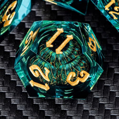 DND Resin Dice Dragon Eye Dice Liquid Core Red Sharp Edged Dice Set with Gift Box