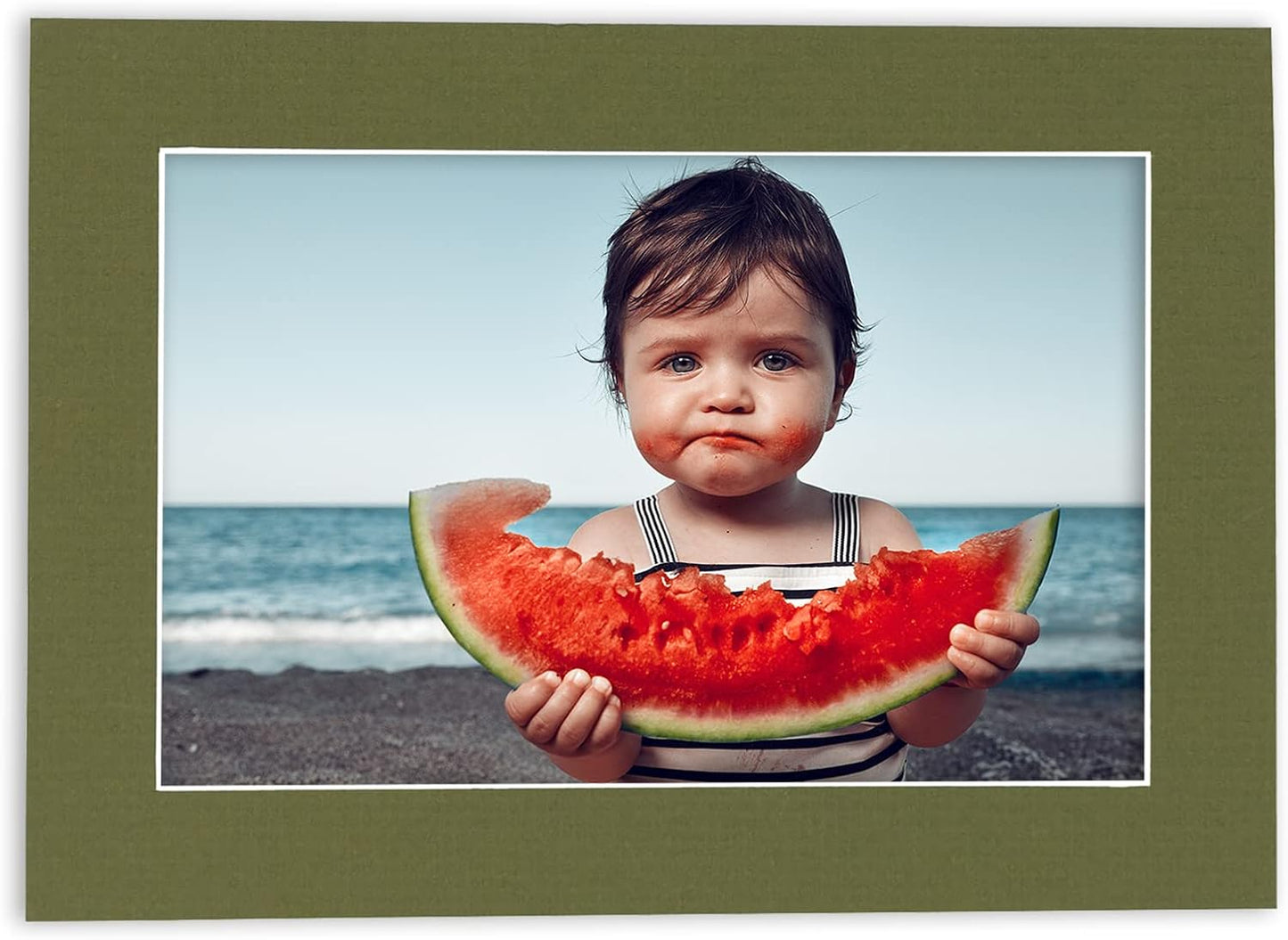 8.5x11 Mat Bevel Cut for 7x9 Photos - Acid Free Dill Green Precut Matboard With Backing Board and Crystal Clear, Self Seal Photo Mat Bag - For Pictures, Photos, Framing - 4-ply Thickness