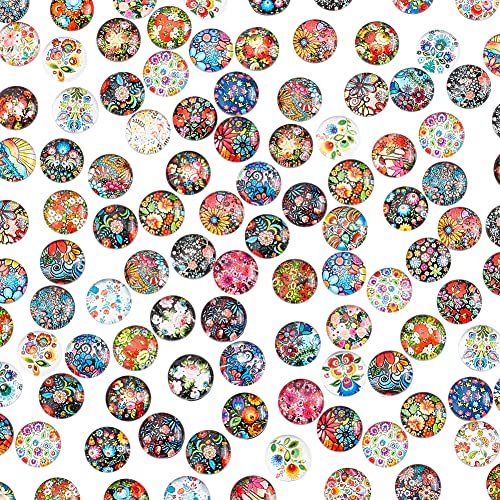 100pcs 12mm Flower Printed Glass Cabochons