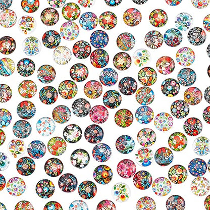 100pcs 12mm Flower Printed Glass Cabochons