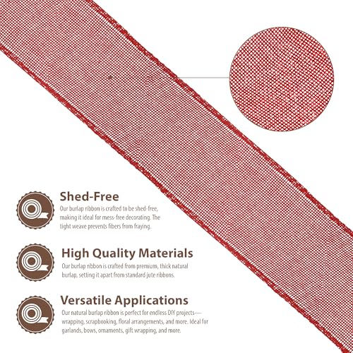 2 Inch Wide Red Wired Burlap Ribbon for Crafts (30 Foot)