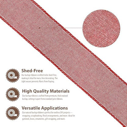2 Inch Wide Red Wired Burlap Ribbon for Crafts (30 Foot)