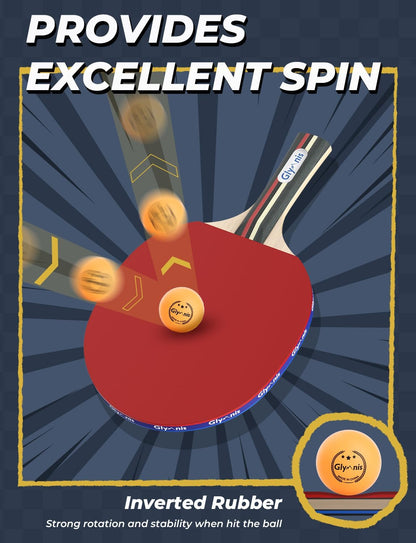 Glymnis Ping Pong Paddles Set Table Tennis Rackets with Balls, Storage Case for Indoor Outdoor Table Tennis Paddle Game Accessories