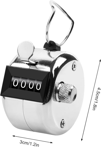 2 Pack Metal Hand Counter Four-Digit Counter with Nylon Lanyard Silver Counter Click Counter Handheld Click Counter Digital Counting