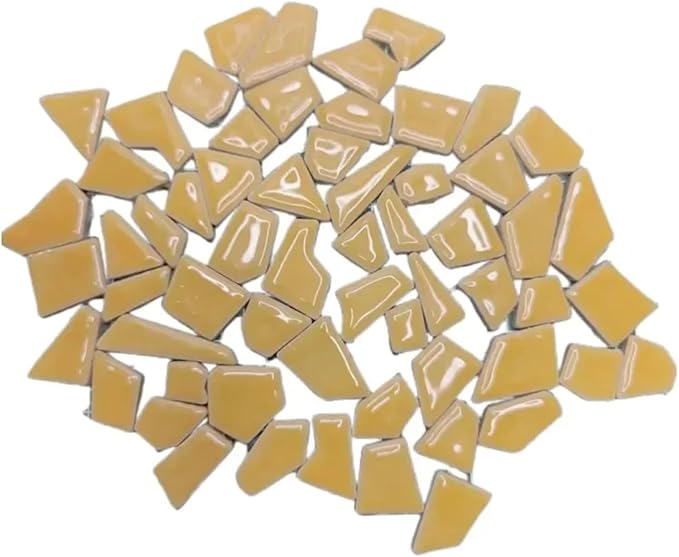 Mosaic Tiles 200g/7.05oz(Approx. 155-170pcs) Porcelain Mosaic Tiles 1-2.5cm 0.4mm Thickness Ceramic Mosaic Stones DIY Mosaic Craft Material(Light Orange)