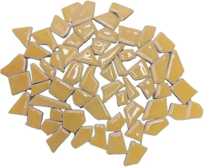 Mosaic Tiles 200g/7.05oz(Approx. 155-170pcs) Porcelain Mosaic Tiles 1-2.5cm 0.4mm Thickness Ceramic Mosaic Stones DIY Mosaic Craft Material(Light Orange)